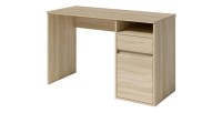 Bureau BILOU chêne Sonoma – 1 tiroir, 1 porte et 2 niches – Style bois clair et design pratique
