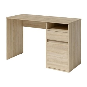 Bureau BILOU chêne Sonoma – 1 tiroir, 1 porte et 2 niches – Style bois clair et design pratique