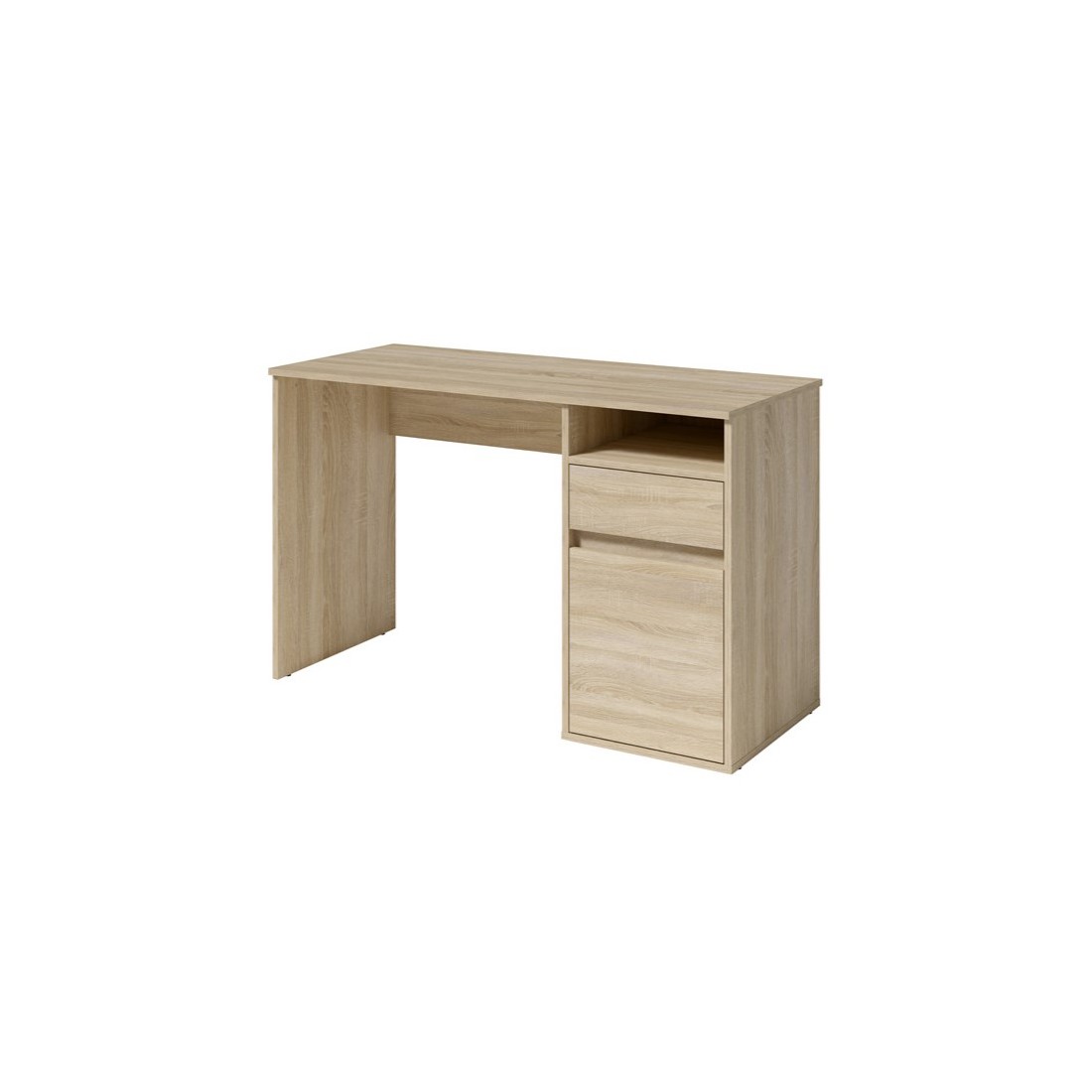 Bureau BILOU chêne Sonoma – 1 tiroir, 1 porte et 2 niches – Style bois clair et design pratique
