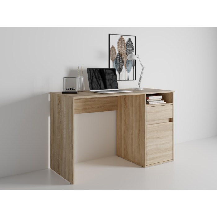 Bureau BILOU Sonoma eiken - 1 lade, 1 deur en 2 vakken - Stijl licht hout en praktisch design