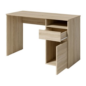Bureau BILOU chêne Sonoma – 1 tiroir, 1 porte et 2 niches – Style bois clair et design pratique