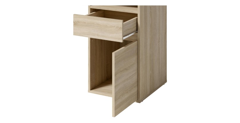 Bureau BILOU chêne Sonoma – 1 tiroir, 1 porte et 2 niches – Style bois clair et design pratique