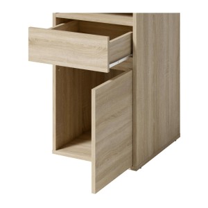 Bureau BILOU chêne Sonoma – 1 tiroir, 1 porte et 2 niches – Style bois clair et design pratique