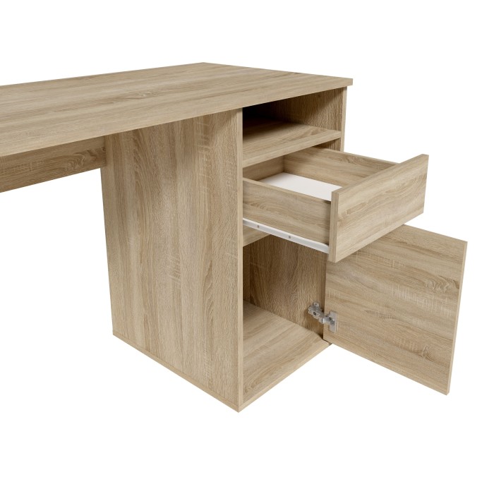 Bureau BILOU Sonoma eiken - 1 lade, 1 deur en 2 vakken - Stijl licht hout en praktisch design