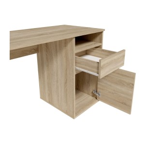 Bureau BILOU chêne Sonoma – 1 tiroir, 1 porte et 2 niches – Style bois clair et design pratique