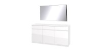 Ensemble buffet 3 portes 3 tiroirs FABIO + miroir – Blanc brillant – Design contemporain