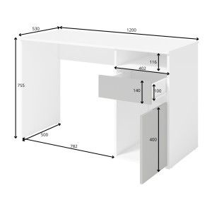 Bureau BILOU chêne et blanc – 1 tiroir, 1 porte et 2 niches – Design bicolore et rangements pratiques