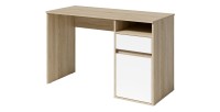 Bureau BILOU chêne et blanc – 1 tiroir, 1 porte et 2 niches – Design bicolore et rangements pratiques