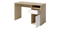 Bureau BILOU chêne et blanc – 1 tiroir, 1 porte et 2 niches – Design bicolore et rangements pratiques