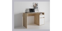 Bureau BILOU chêne et blanc – 1 tiroir, 1 porte et 2 niches – Design bicolore et rangements pratiques
