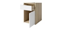 Bureau BILOU chêne et blanc – 1 tiroir, 1 porte et 2 niches – Design bicolore et rangements pratiques