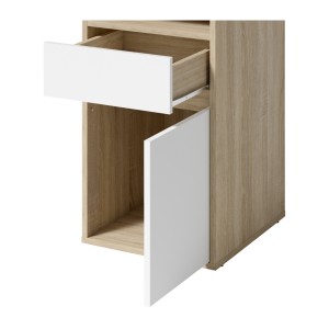 Bureau BILOU chêne et blanc – 1 tiroir, 1 porte et 2 niches – Design bicolore et rangements pratiques