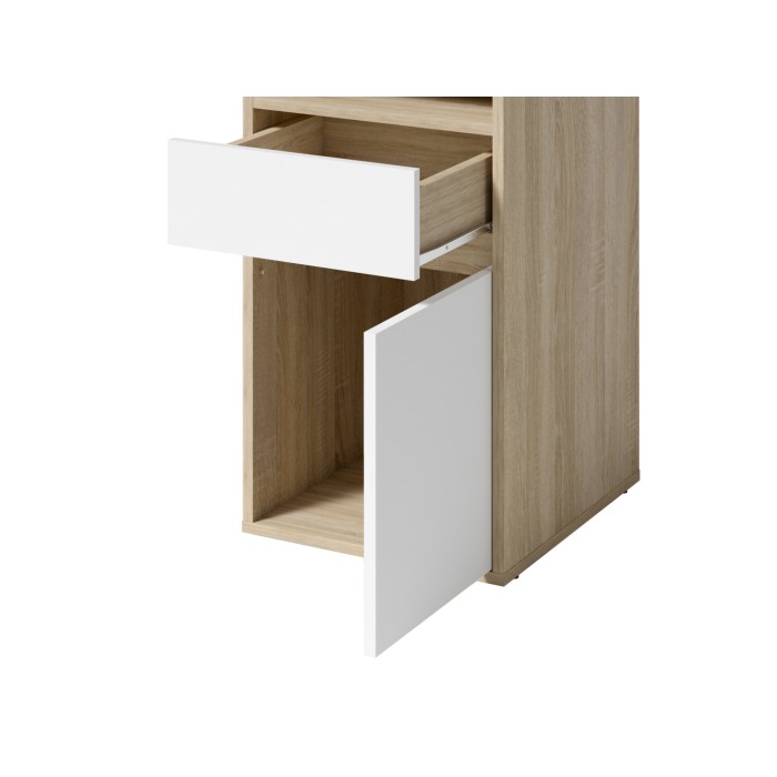 Bureau BILOU eiken en wit - 1 lade, 1 deur en 2 vakken - Tweekleurig design en praktische opbergruimtes
