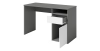 Bureau BILOU gris et blanc – 1 tiroir, 1 porte et 2 niches – Look moderne et rangement pratique
