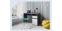 Bureau BILOU gris et blanc – 1 tiroir, 1 porte et 2 niches – Look moderne et rangement pratique