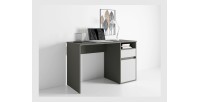 Bureau BILOU gris et blanc – 1 tiroir, 1 porte et 2 niches – Look moderne et rangement pratique