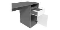 Bureau BILOU gris et blanc – 1 tiroir, 1 porte et 2 niches – Look moderne et rangement pratique