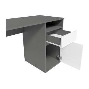 Bureau BILOU gris et blanc – 1 tiroir, 1 porte et 2 niches – Look moderne et rangement pratique