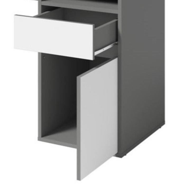 Bureau BILOU grijs en wit – 1 lade, 1 deur en 2 vakken – Moderne uitstraling en praktische opbergruimte