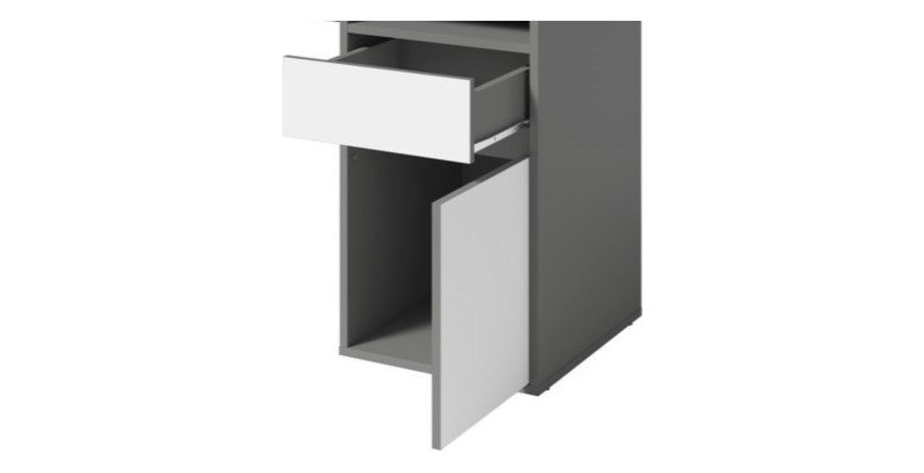 Bureau BILOU gris et blanc – 1 tiroir, 1 porte et 2 niches – Look moderne et rangement pratique