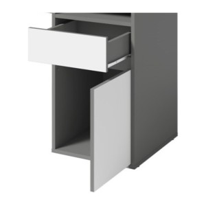Bureau BILOU gris et blanc – 1 tiroir, 1 porte et 2 niches – Look moderne et rangement pratique