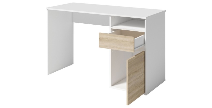 Bureau BILOU blanc avec tiroir et porte chêne clair – Compact et lumineux pour enfant