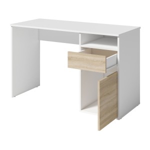 Bureau BILOU blanc avec tiroir et porte chêne clair – Compact et lumineux pour enfant