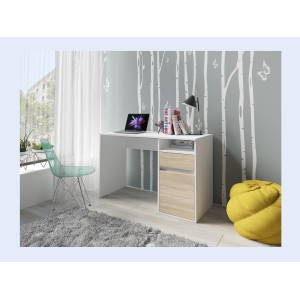 Bureau BILOU blanc avec tiroir et porte chêne clair – Compact et lumineux pour enfant