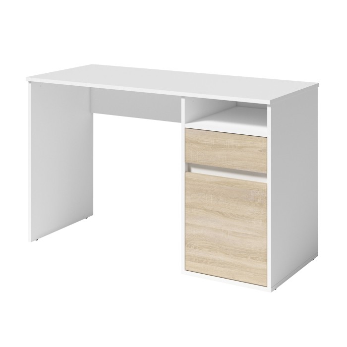 Bureau BILOU blanc avec tiroir et porte chêne clair – Compact et lumineux pour enfant