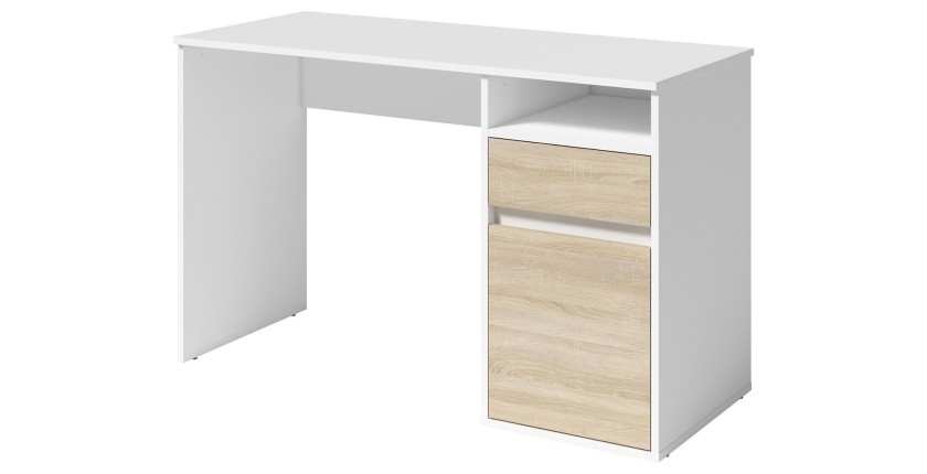 Bureau BILOU blanc avec tiroir et porte chêne clair – Compact et lumineux pour enfant