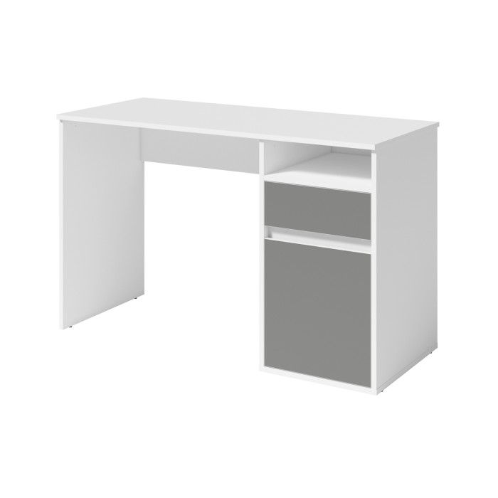 Bureau BILOU blanc avec tiroir et porte gris anthracite – Design épuré et moderne pour enfant