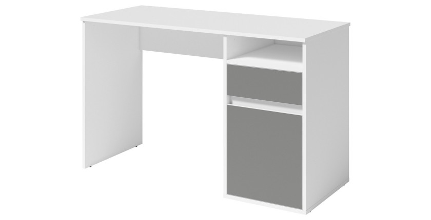 Bureau BILOU blanc avec tiroir et porte gris anthracite – Design épuré et moderne pour enfant