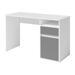 Bureau BILOU blanc avec tiroir et porte gris anthracite – Design épuré et moderne pour enfant