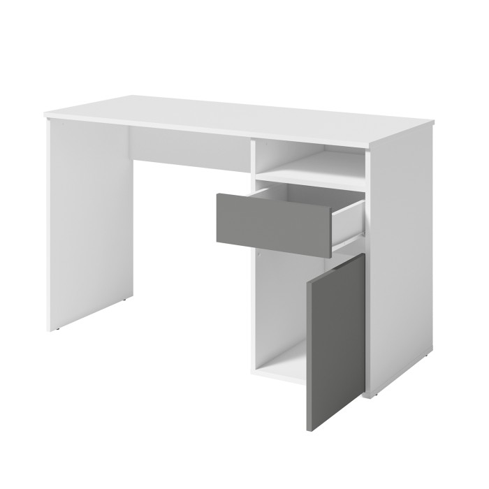 Bureau BILOU wit met lade en antracietgrijze deur - Strak en modern ontwerp voor kinderen