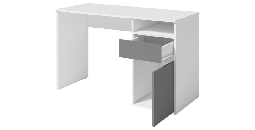 Bureau BILOU blanc avec tiroir et porte gris anthracite – Design épuré et moderne pour enfant