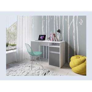 Bureau BILOU blanc avec tiroir et porte gris anthracite – Design épuré et moderne pour enfant