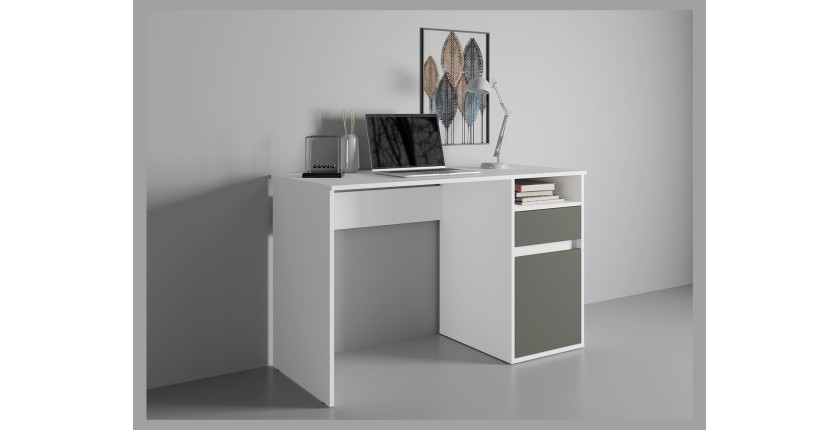 Bureau BILOU blanc avec tiroir et porte gris anthracite – Design épuré et moderne pour enfant
