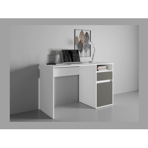 Bureau BILOU blanc avec tiroir et porte gris anthracite – Design épuré et moderne pour enfant