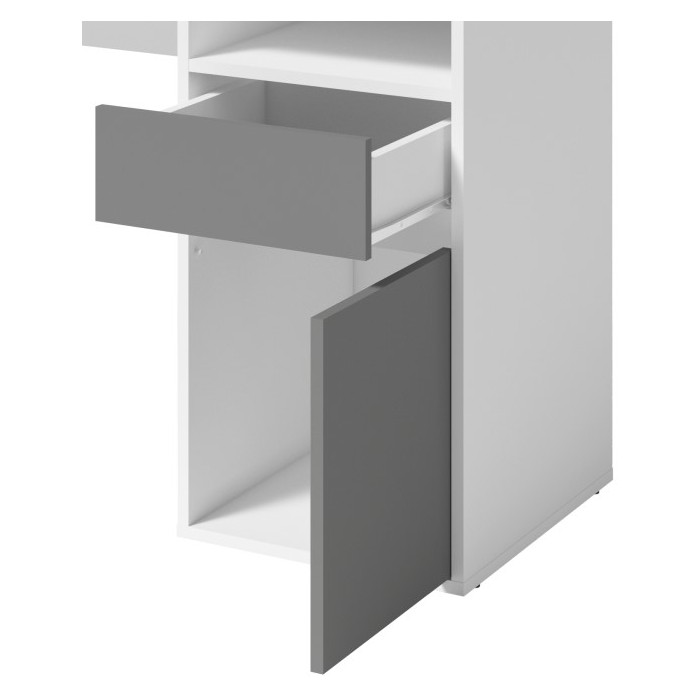 Bureau BILOU wit met lade en antracietgrijze deur - Strak en modern ontwerp voor kinderen