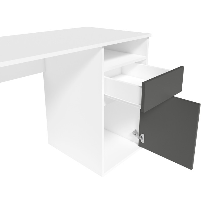 Bureau BILOU wit met lade en antracietgrijze deur - Strak en modern ontwerp voor kinderen