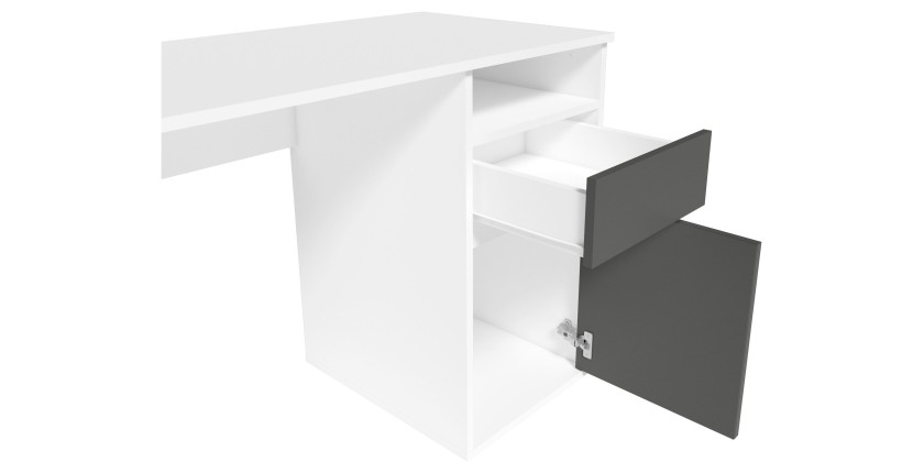 Bureau BILOU blanc avec tiroir et porte gris anthracite – Design épuré et moderne pour enfant