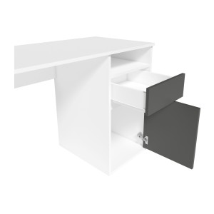 Bureau BILOU blanc avec tiroir et porte gris anthracite – Design épuré et moderne pour enfant