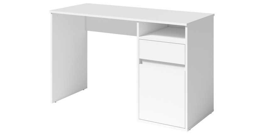 Bureau BILOU blanc – 1 tiroir, 1 porte et 2 niches – Look épuré et lumineux pour chambre enfant