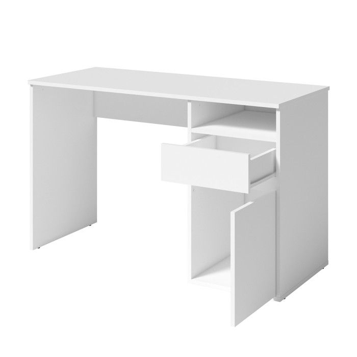 Bureau BILOU wit – 1 lade, 1 deur en 2 vakken – Strakke en heldere look voor kinderkamer