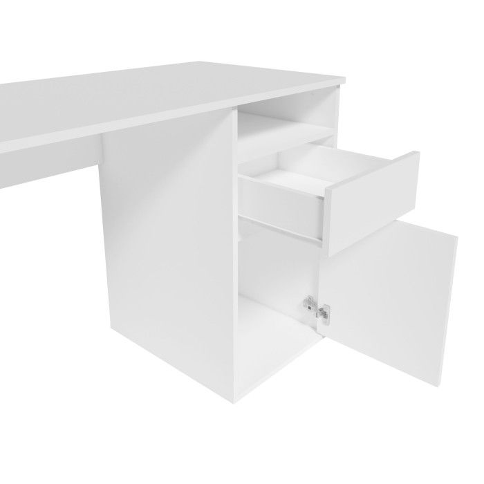 Bureau BILOU wit – 1 lade, 1 deur en 2 vakken – Strakke en heldere look voor kinderkamer