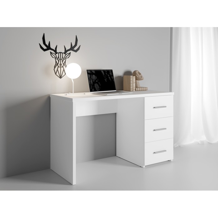 Bureau LUNIS wit - 3 grote lades - Minimalistisch ontwerp en ruime opbergruimte