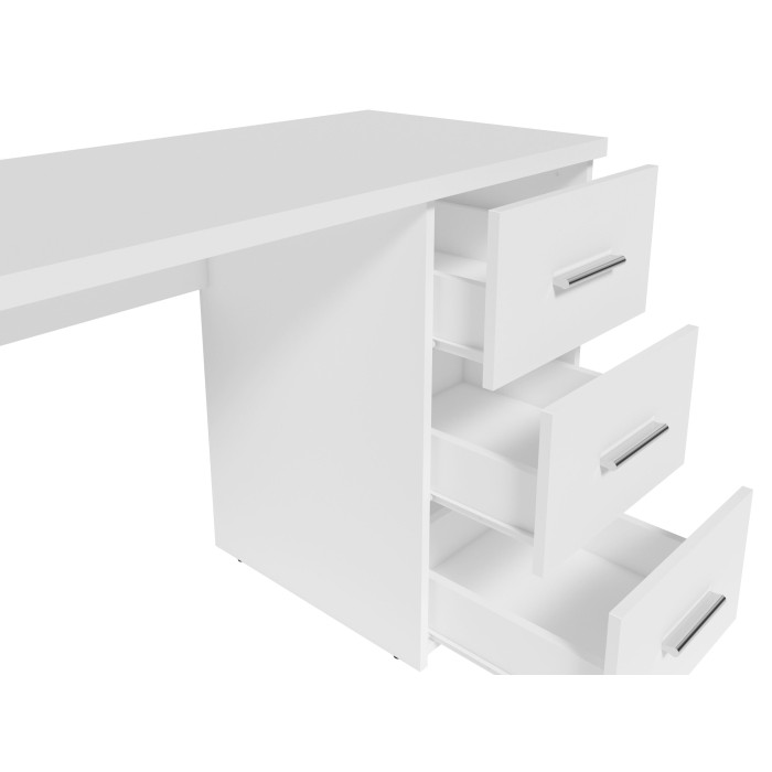 Bureau LUNIS wit - 3 grote lades - Minimalistisch ontwerp en ruime opbergruimte