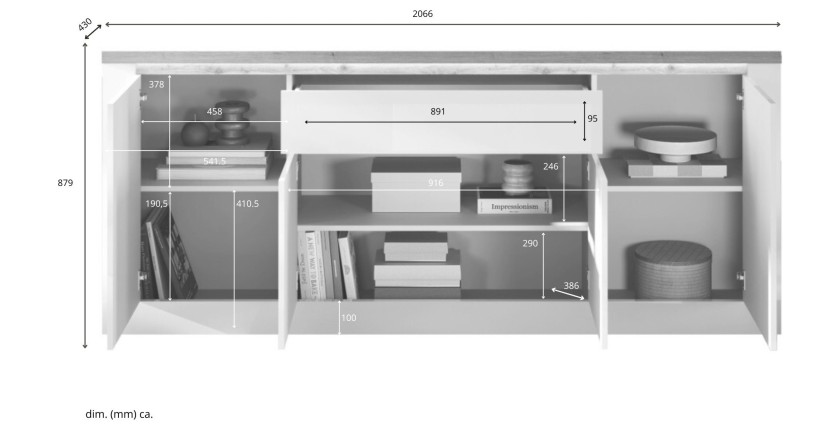 copy of Buffet BRAZZA 1 Tür 3 Schubladen – Kompakter Walnuss-Satin-Stauraum – Sichtbare Fächer – 119 cm