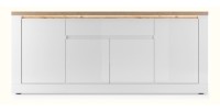 Buffet SASHA – 4 portes + 1 tiroir avec LED intégrée – Blanc laqué et Chêne Cadiz