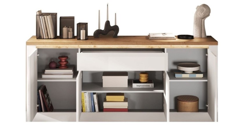 copy of Buffet BRAZZA 1 Tür 3 Schubladen – Kompakter Walnuss-Satin-Stauraum – Sichtbare Fächer – 119 cm